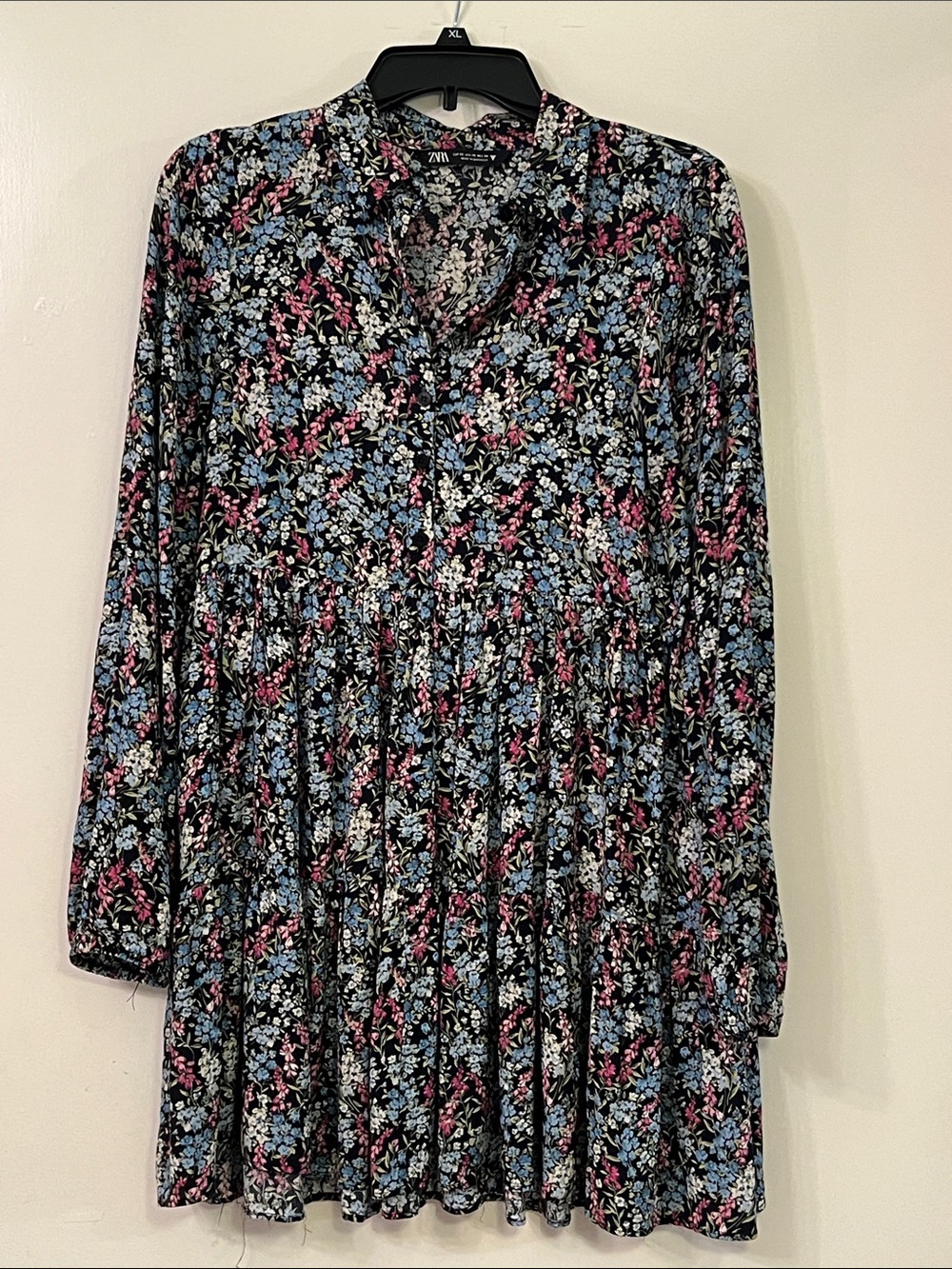 Zara Oversized Black Floral Long-Sleeve Dress